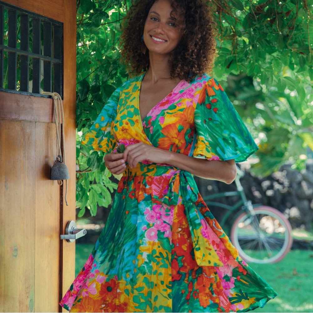 Jams World Mini Wrap Dress - Bouquet Burst / Vibrant Floral Size S 100% Rayon